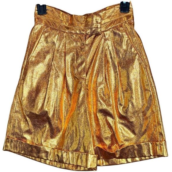 KIMBERLY GOLDSON Lizzie Pleated Metallic Shorts in Copper NWOT Size 6 - Picture 6 of 9